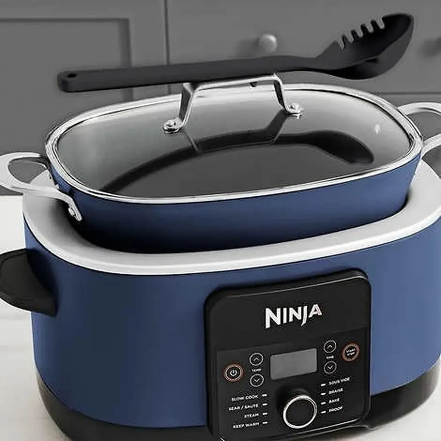 Ninja Foodi PossibleCooker PRO 8-in-1 Multikocher, inkl. Slow Cooker, Dampfgarer, Ofenfunktion, Glasdeckel & integriertem Löffel, antihaft, ofenfest bis 260 °C, Marineblau